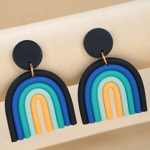 NWT U Shape Rainbow Clay Rainbow Drop Earrings
